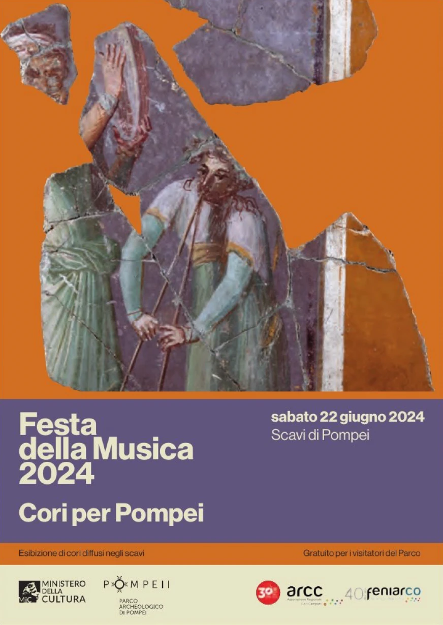 Locandina Festa della Musica 2024 — Cori per Pompei, Scavi di Pompei, giugno 2024.