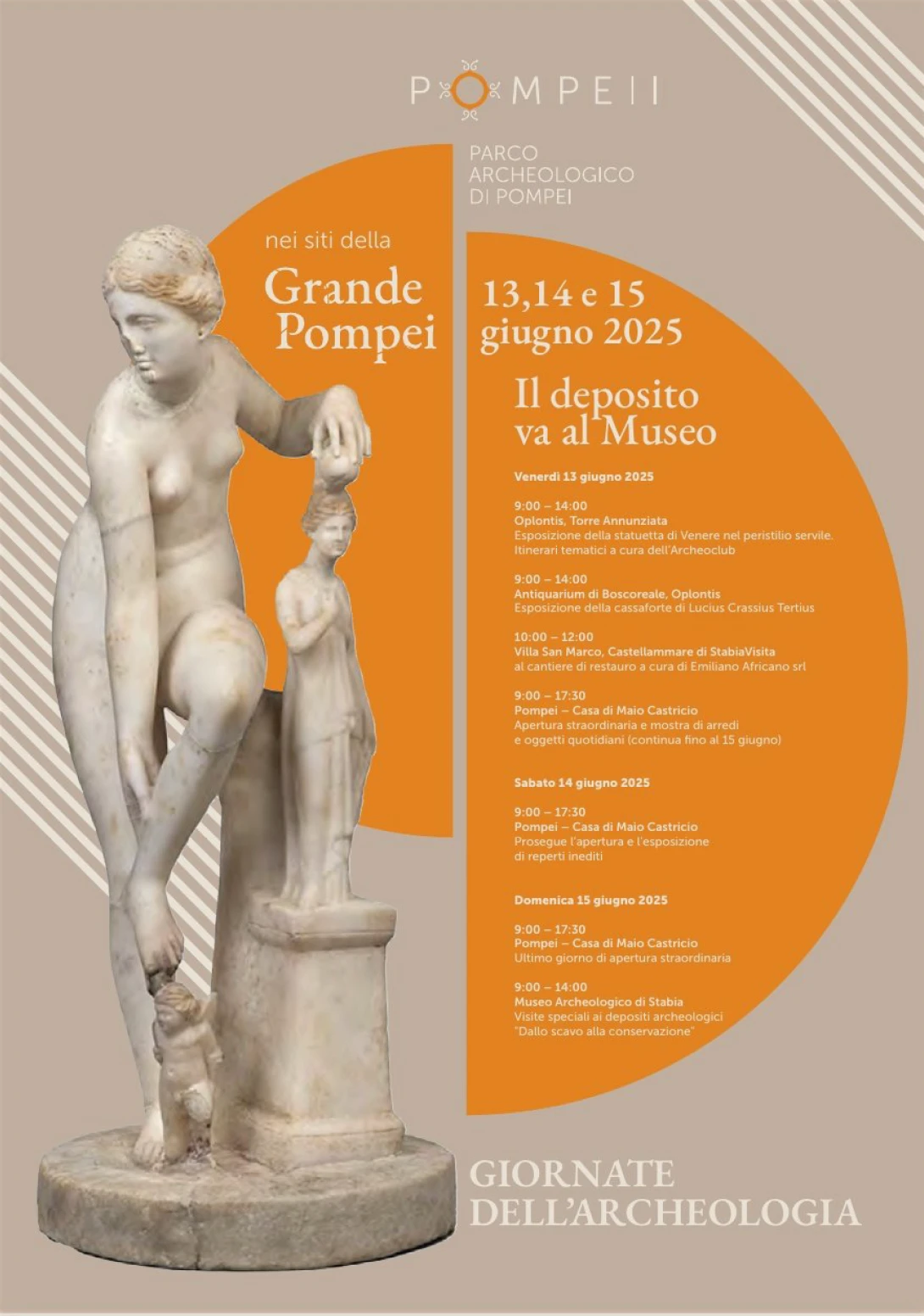 Locandina Giornate dell'Archeologia — Il deposito va al Museo, Grande Pompei, giugno 2025.