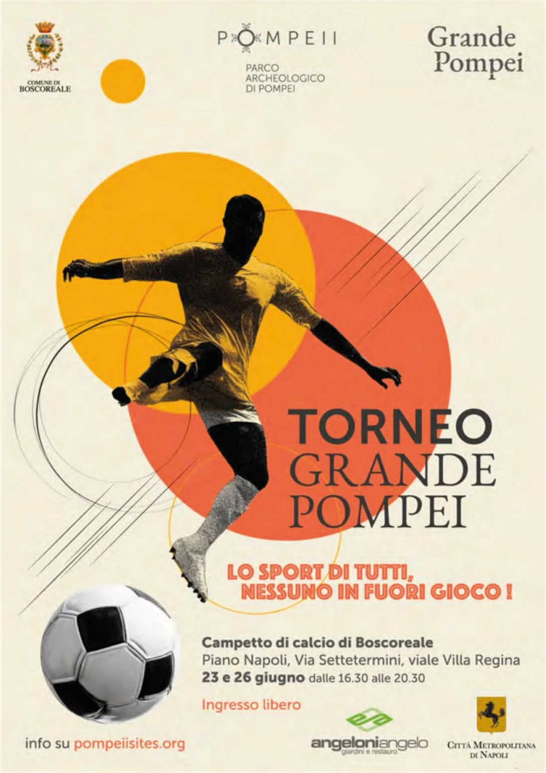 Locandina Torneo Grande Pompei, campetto di calcio di Boscoreale, giugno 2024.