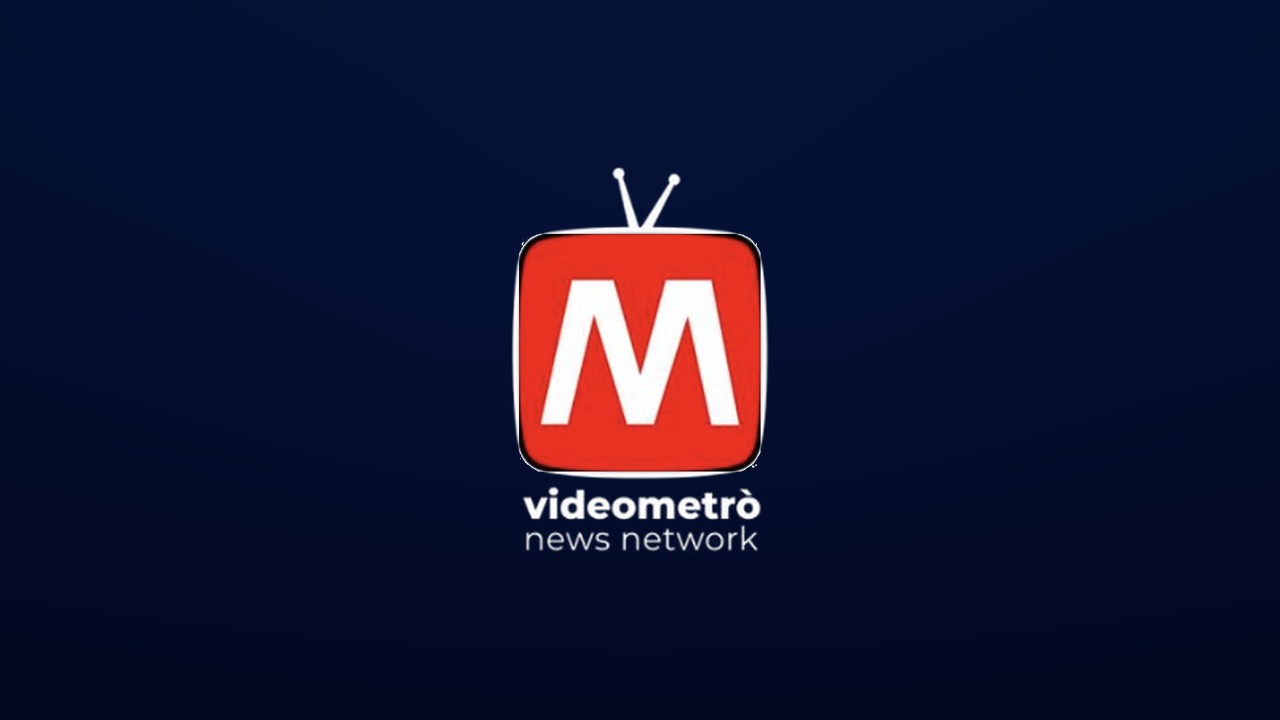 VideoMetrò news network logo in white and red on a night-blue ground