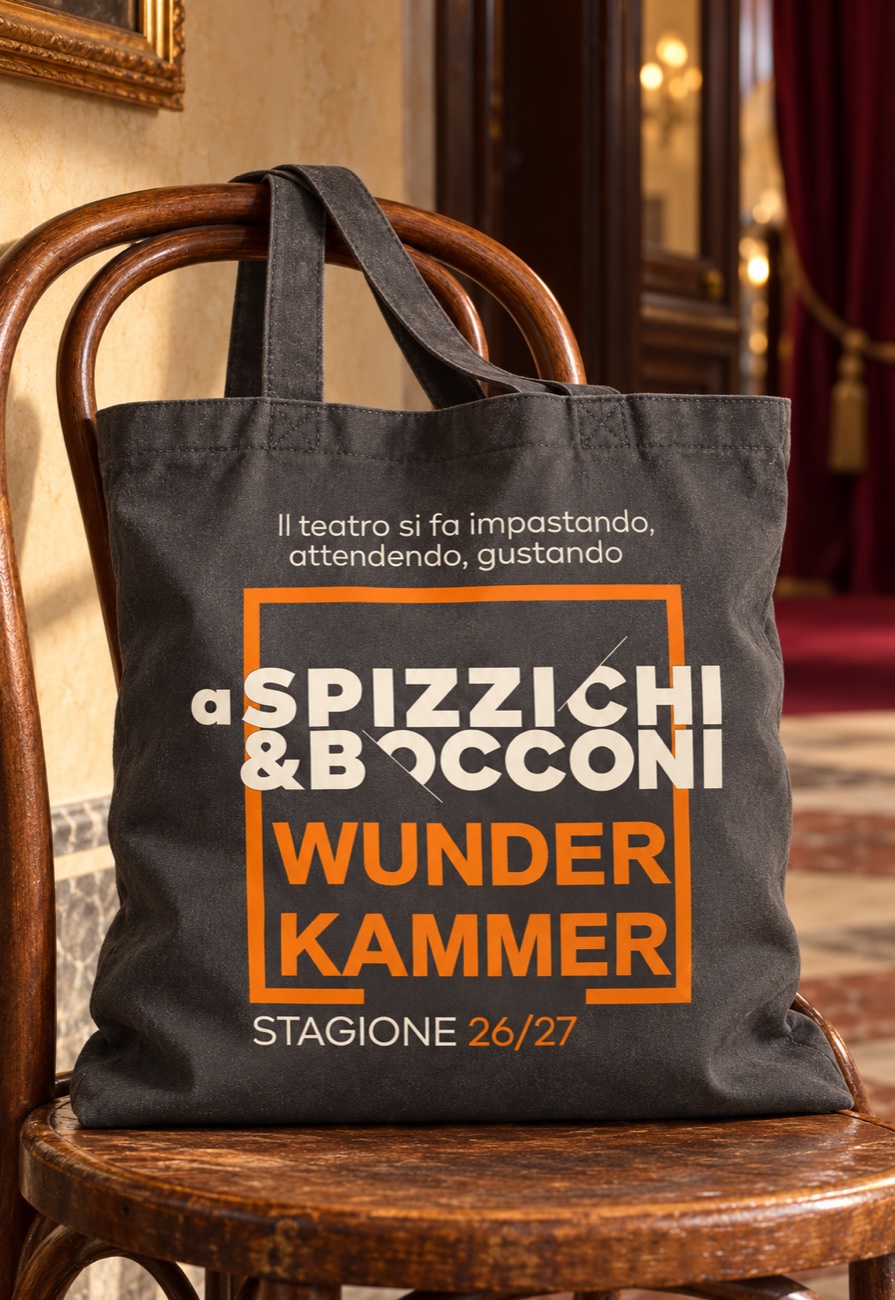 Shopper in tela Wunderkammer 26/27 con lettering a Spizzichi & Bocconi e marchio